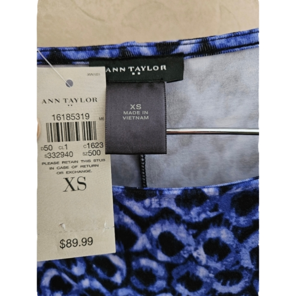 NWT Ann Taylor Blue Geometric Print Knit Jersey Belted Wrap Midi Dress-Size XS - Picture 6 of 6